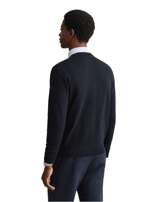 trui Gant donkerblauw effen katoen ronde hals
