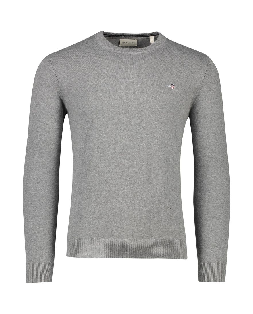 Gant trui ronde hals grijs effen katoen normale fit