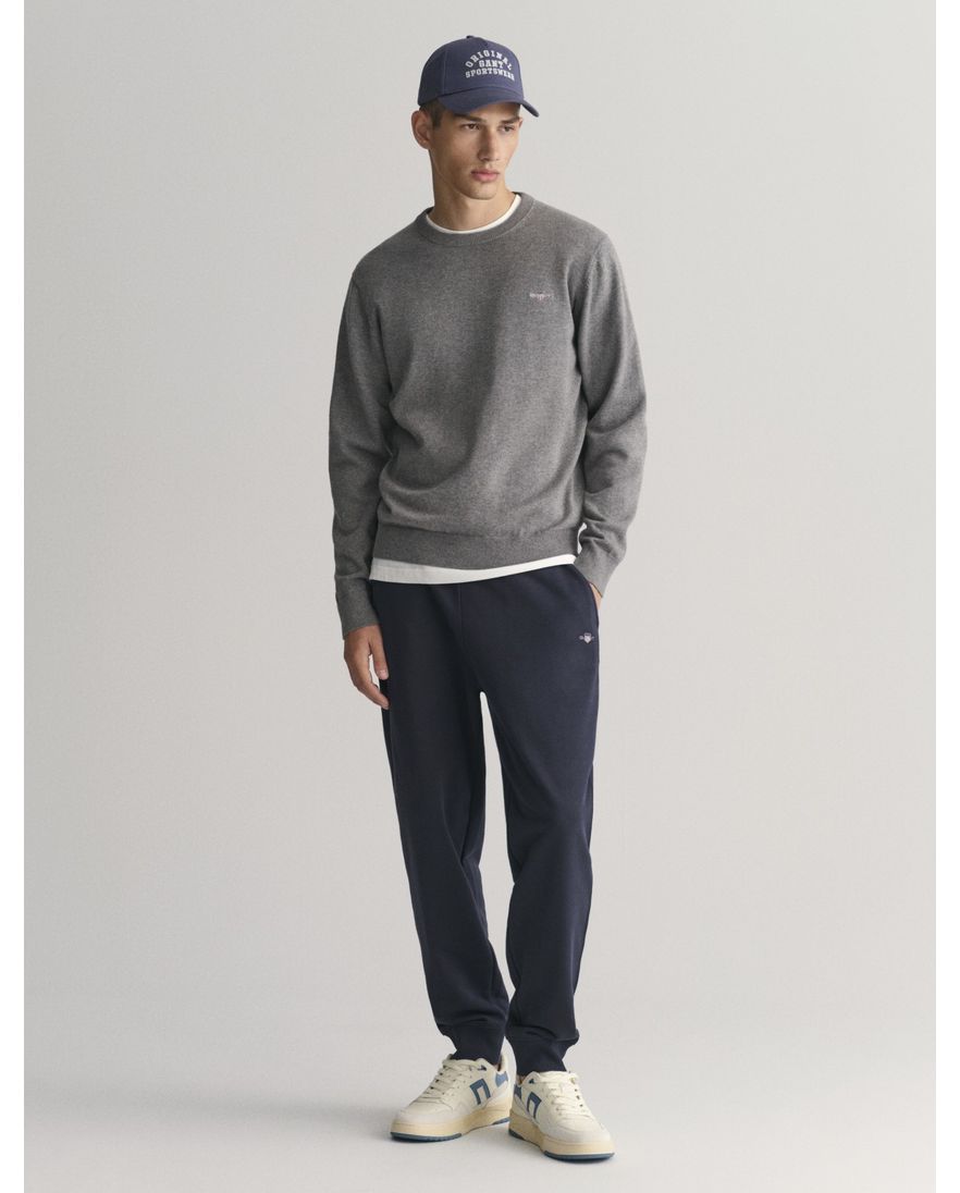 Gant trui ronde hals grijs effen katoen normale fit