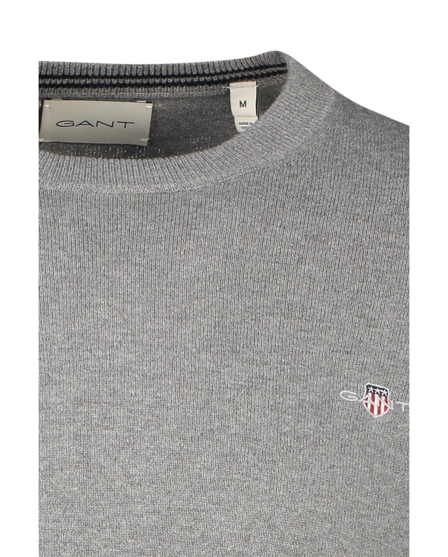 Gant trui ronde hals grijs effen katoen normale fit