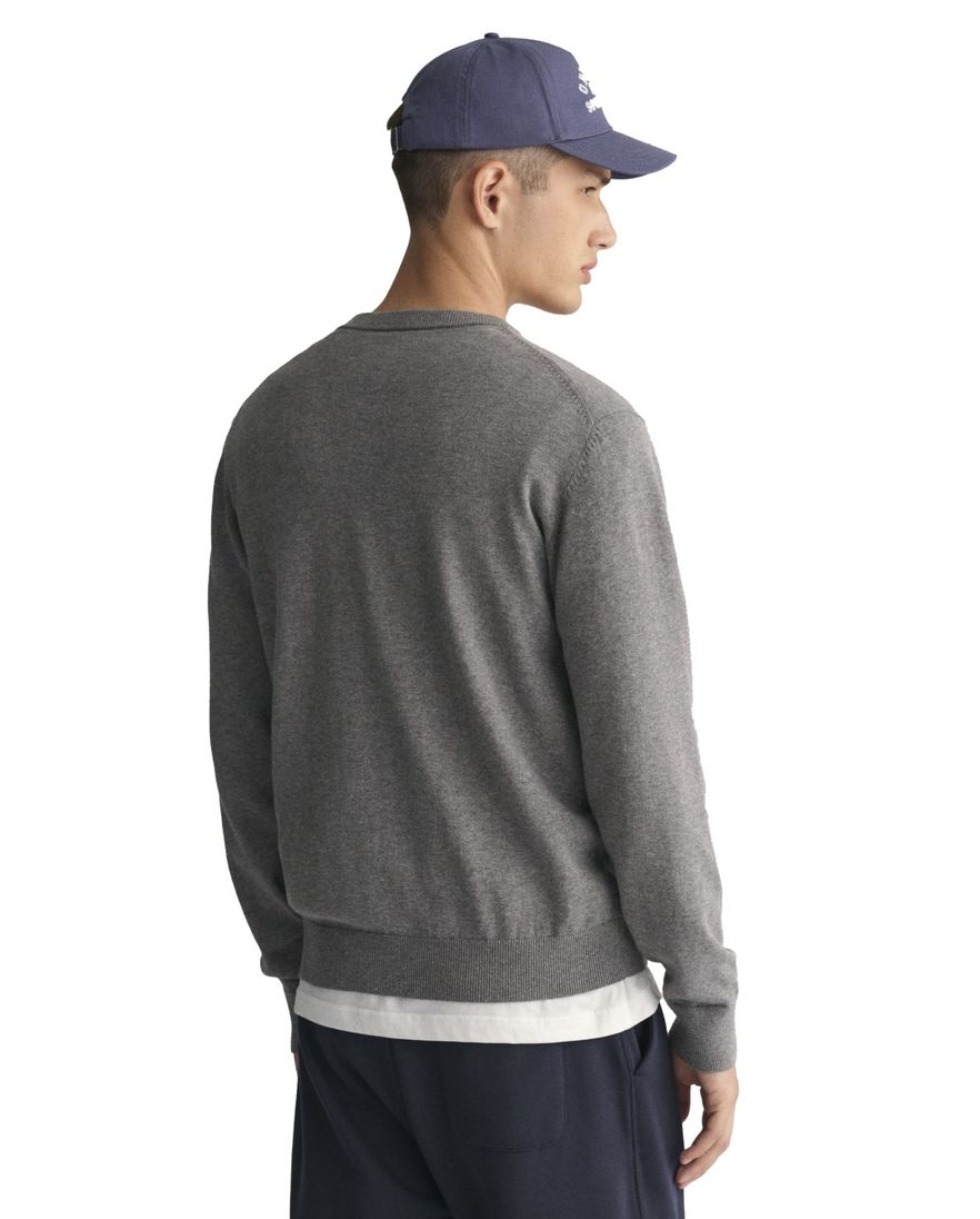 Gant trui ronde hals grijs effen katoen normale fit