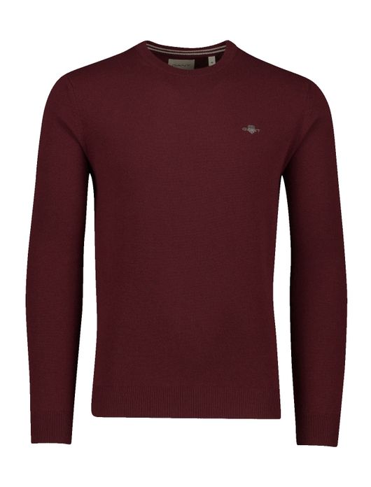 trui Gant rood effen lamswol ronde hals