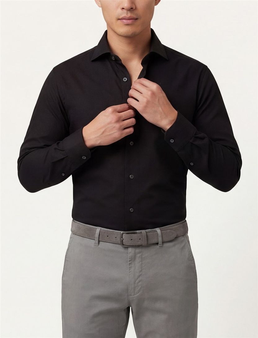 Michaelis business overhemd Slim Fit zwart effen