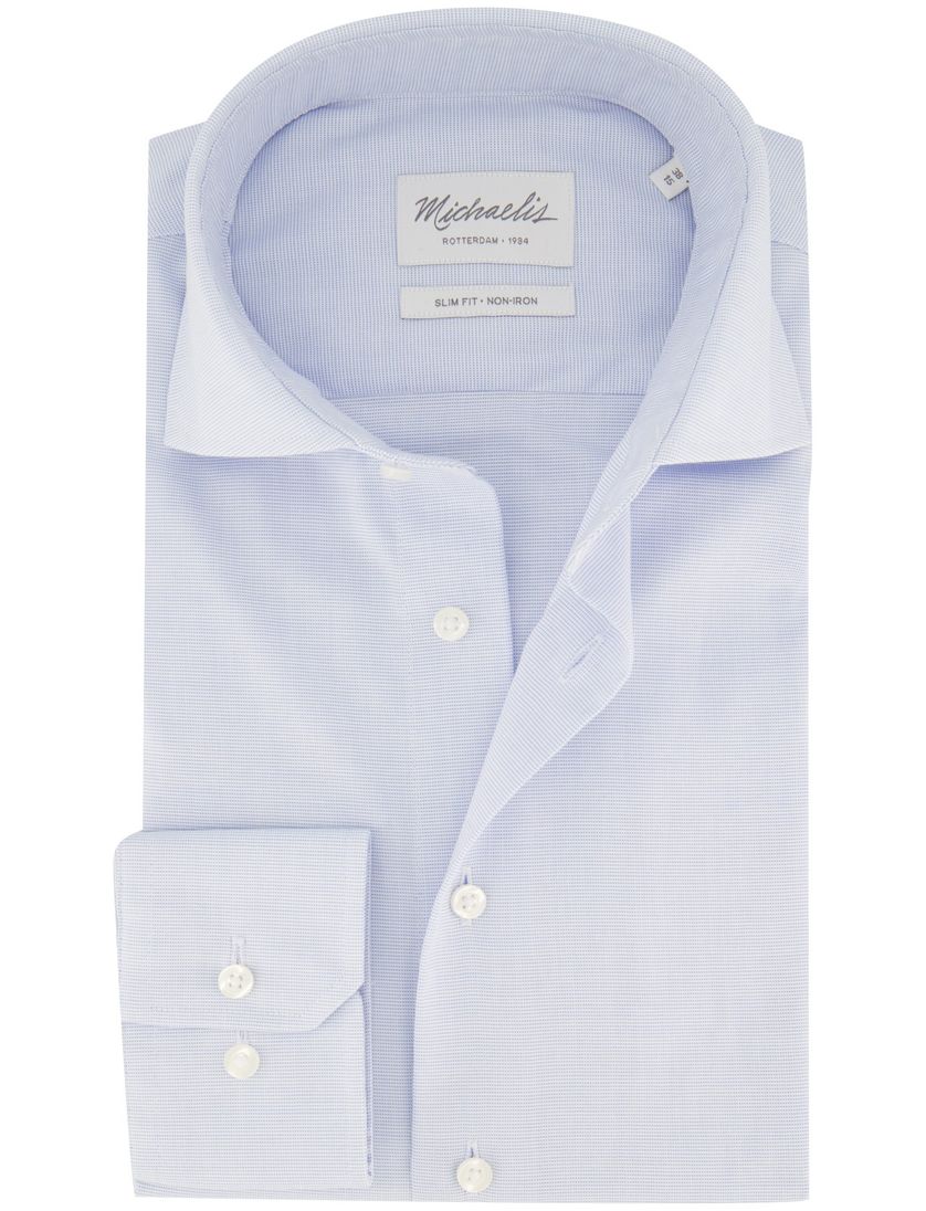 Michaelis business overhemd Slim Fit lichtblauw geprint strijkvrij