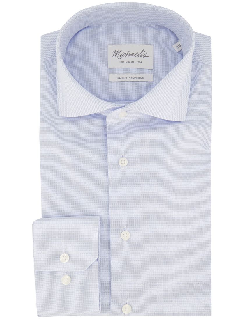 Michaelis business overhemd Slim Fit lichtblauw geprint strijkvrij