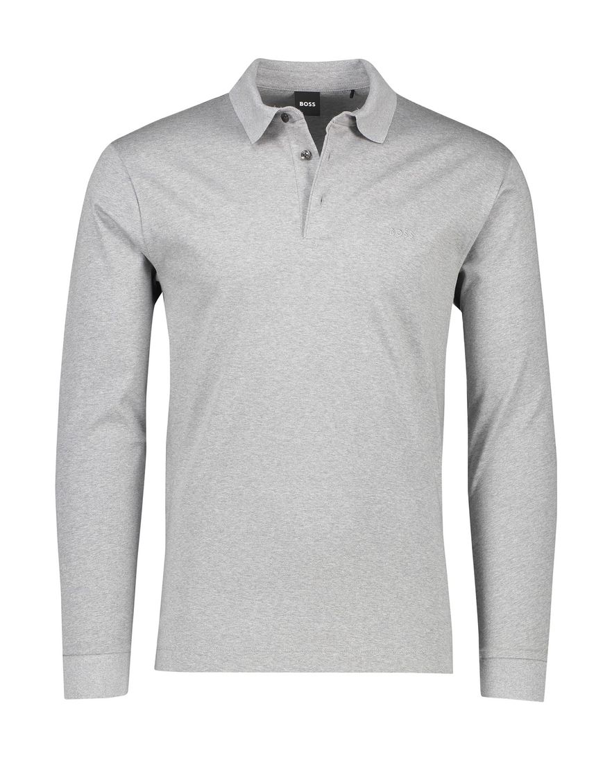 Boss Black polo Pado normale fit grijs gemêleerd