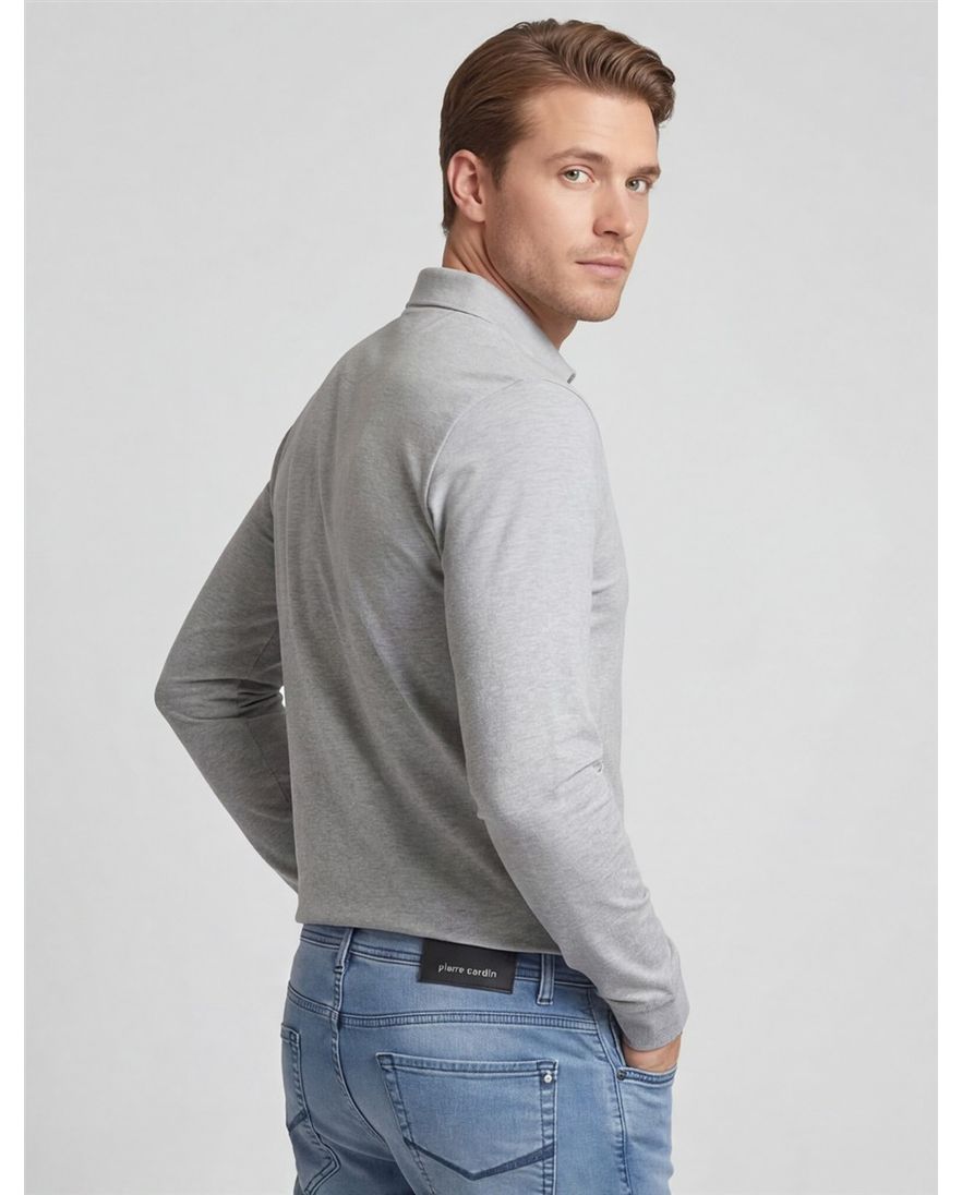 Boss Black polo Pado normale fit grijs gemêleerd