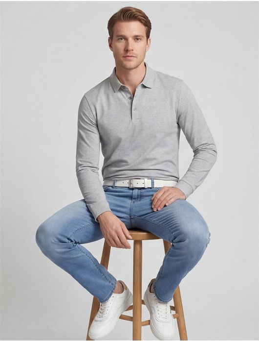 polo Pado Hugo Boss grijs gemêleerd katoen normale fit