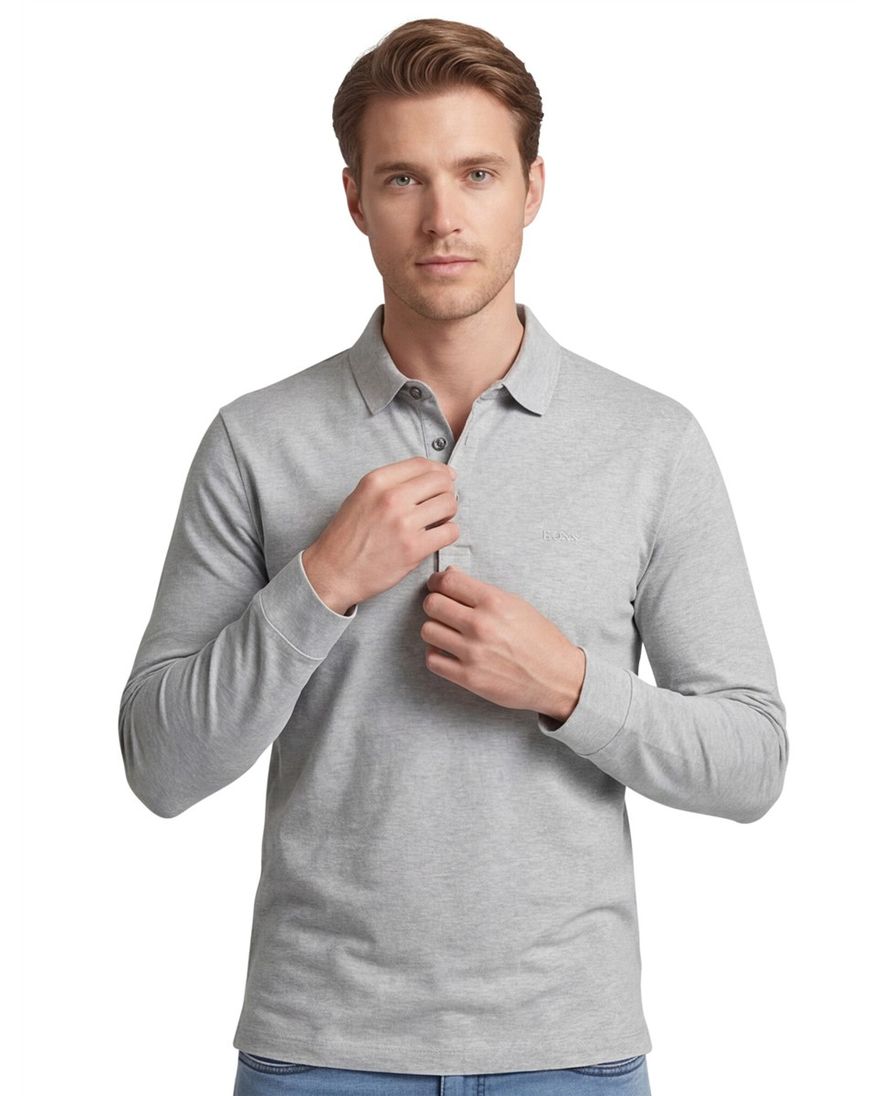 Boss Black polo Pado normale fit grijs gemêleerd