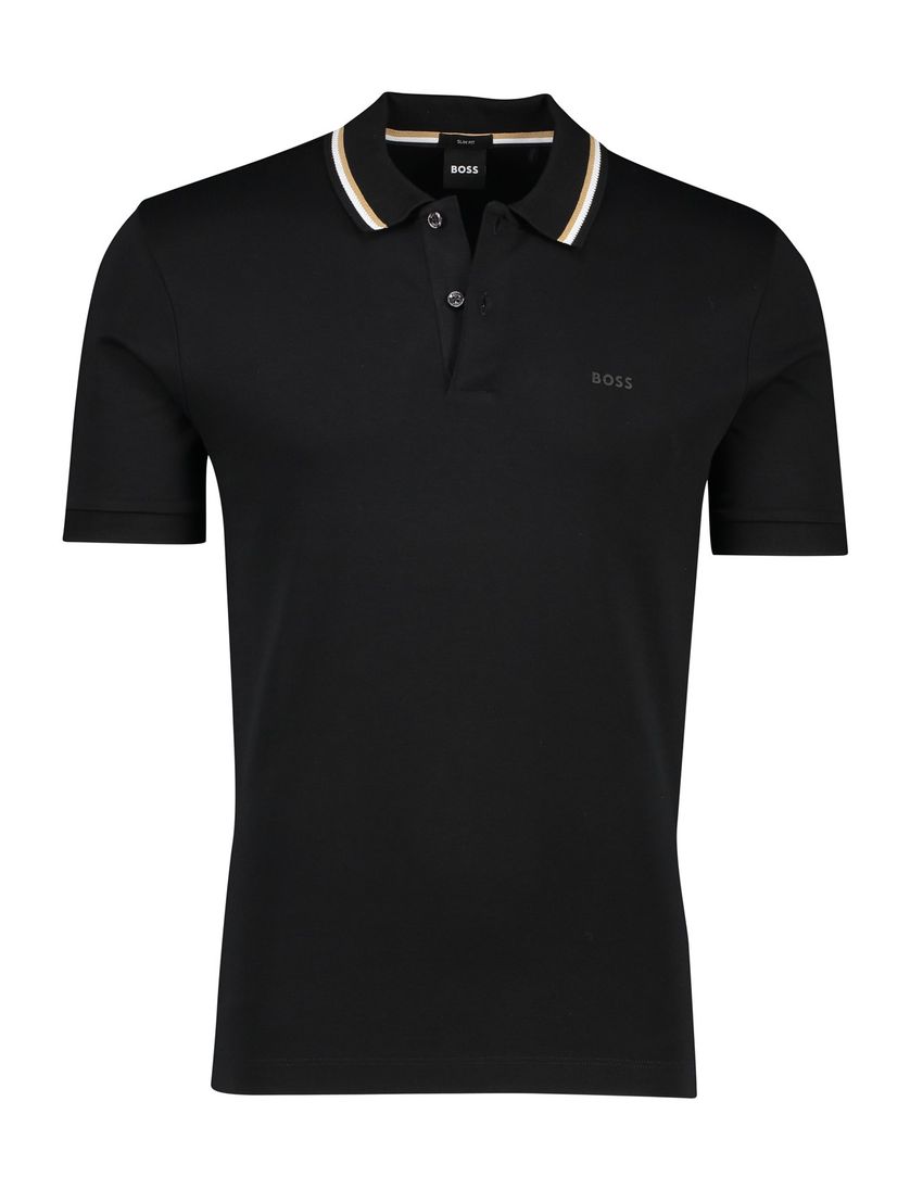 katoenen Boss Black polo effen zwart slim fit