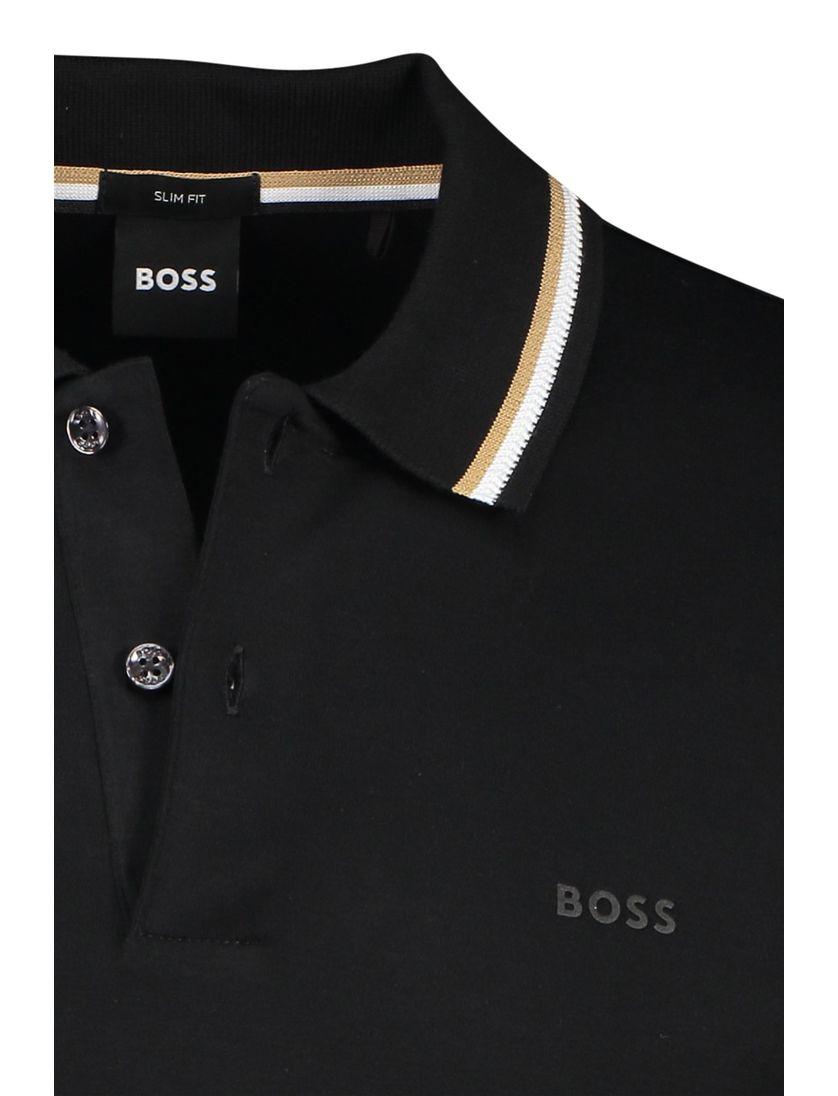 katoenen Boss Black polo effen zwart slim fit
