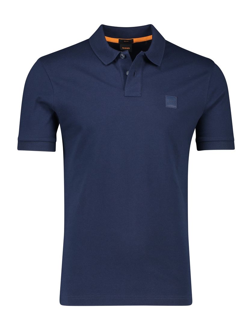 Katoenen BOSS polo effen donkerblauw slim fit