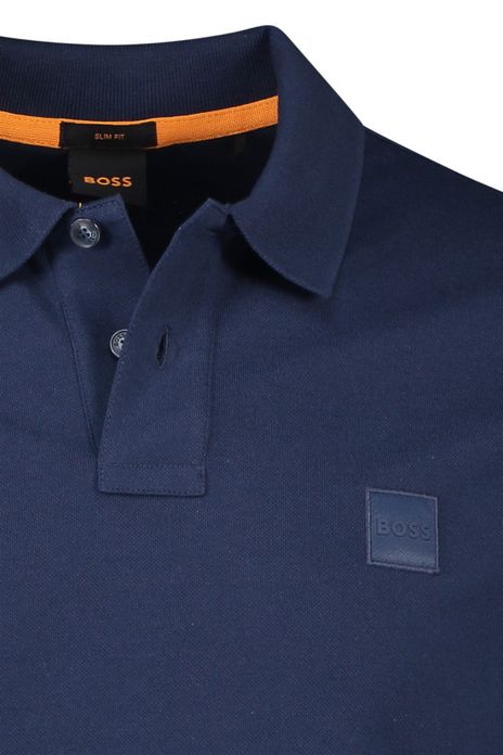 BOSS polo donkerblauw effen slim fit katoen