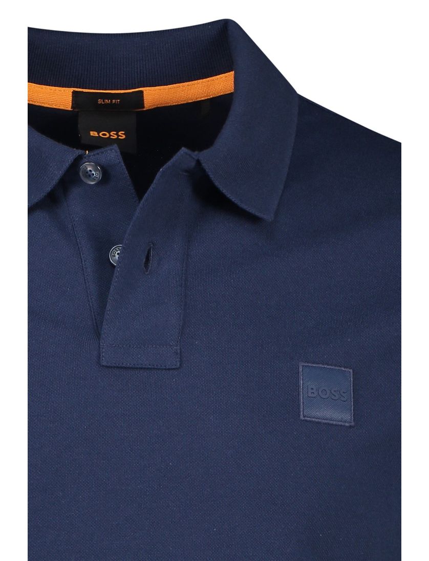 Katoenen BOSS polo effen donkerblauw slim fit