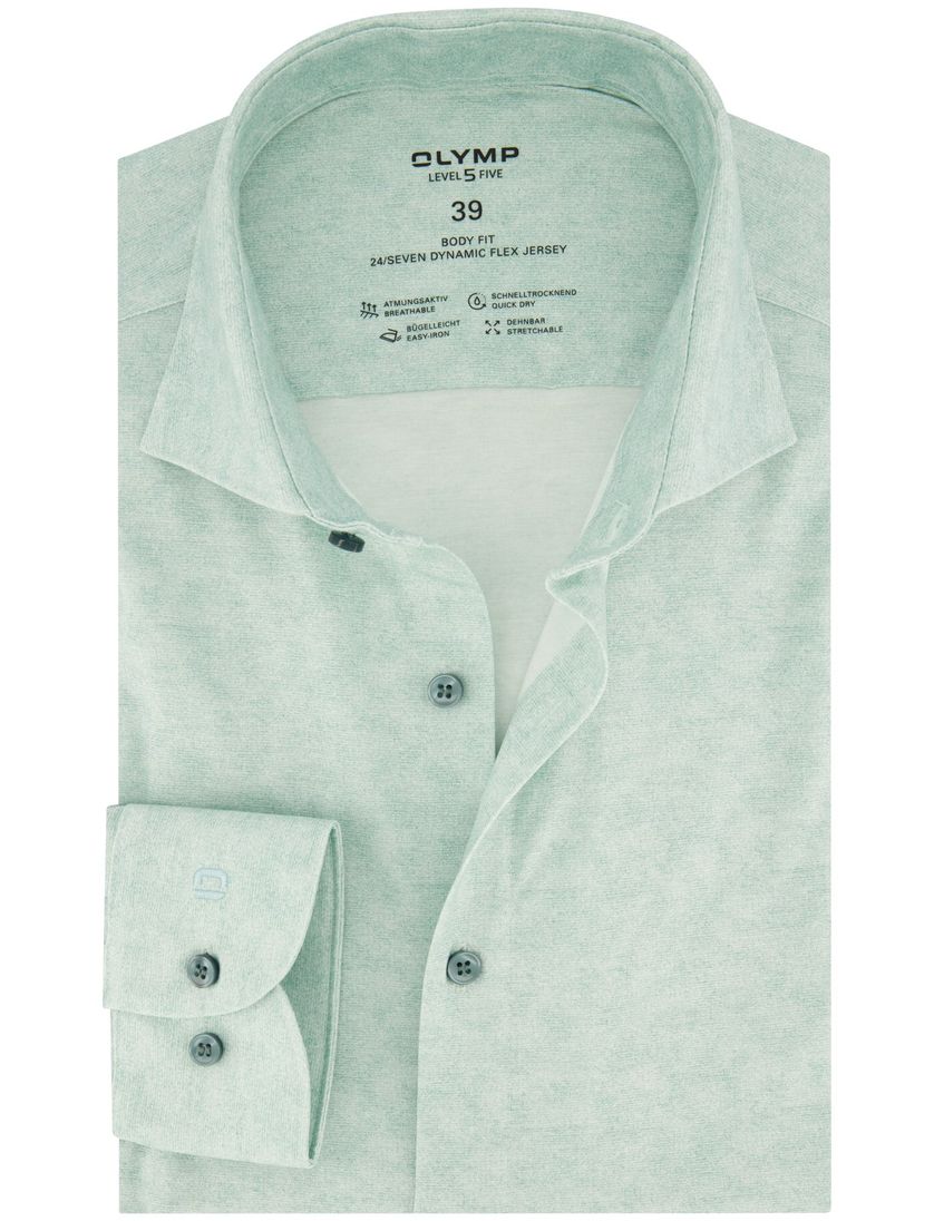 katoenen Olymp overhemd effen lichtgroen body fit