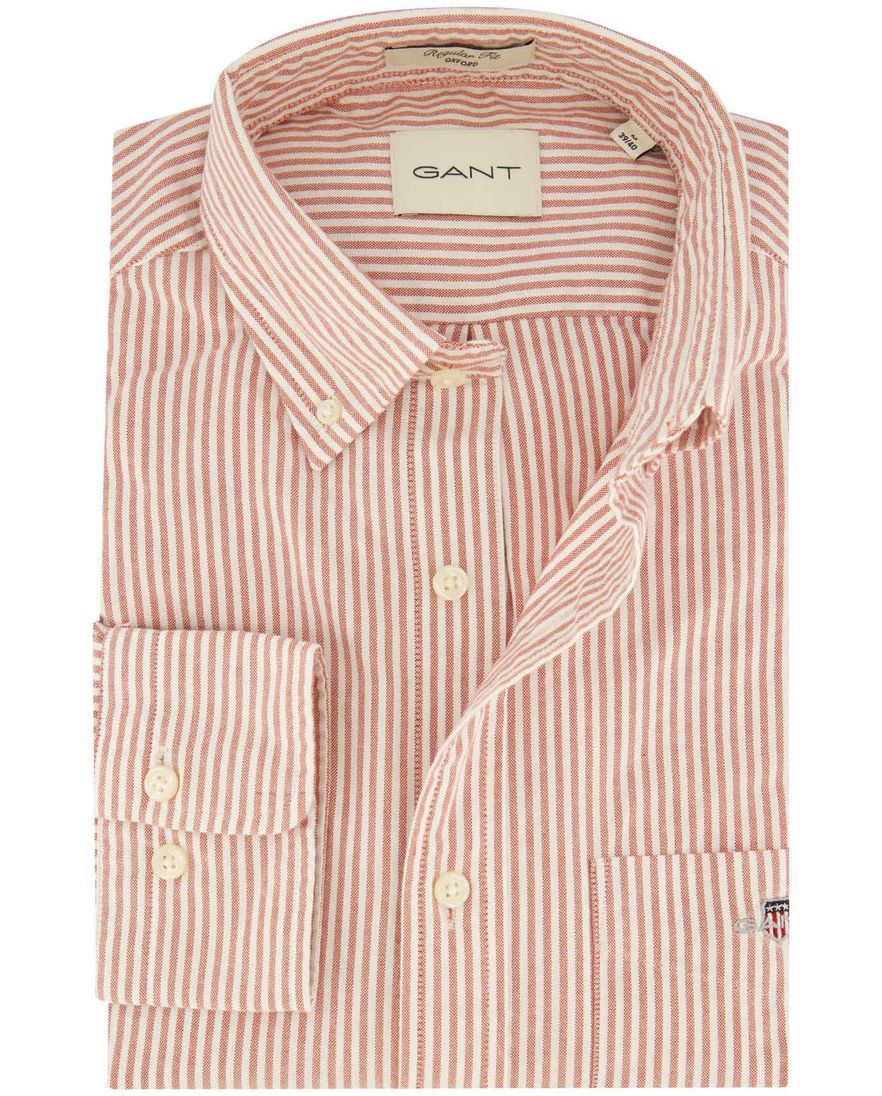 Gant Regular Fit casual overhemd rood wit gestreept Oxford
