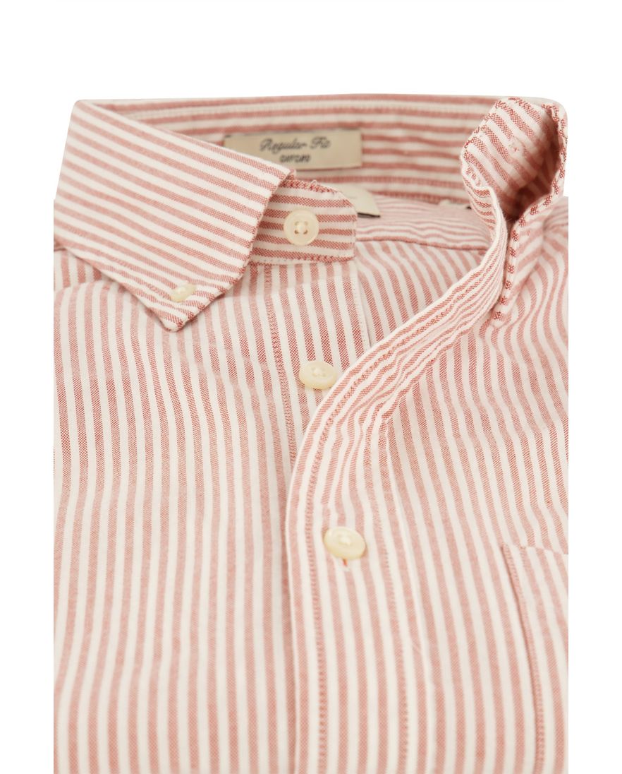 Gant Regular Fit casual overhemd rood wit gestreept Oxford