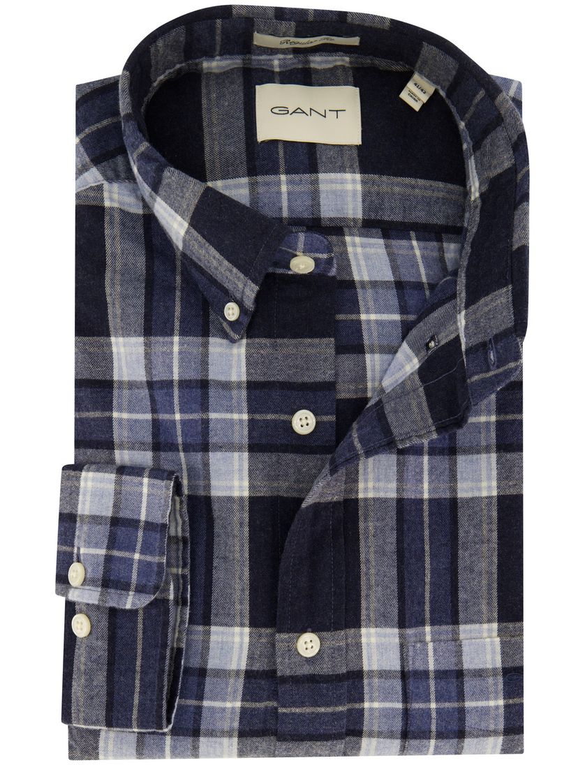 casual overhemd Gant Regular Fit donkerblauw geruit flanel