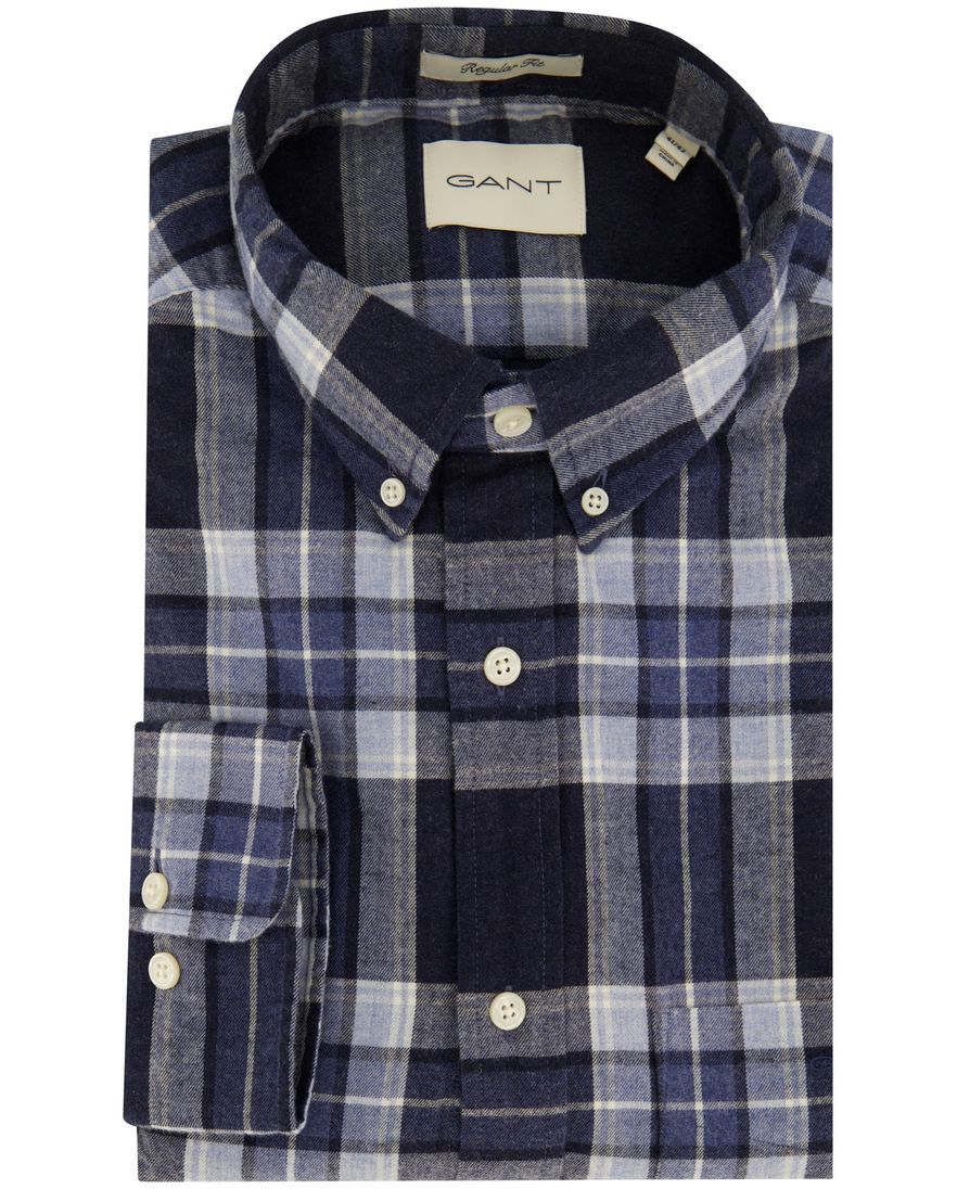 Gant Regular Fit casual overhemd donkerblauw geruit flanel