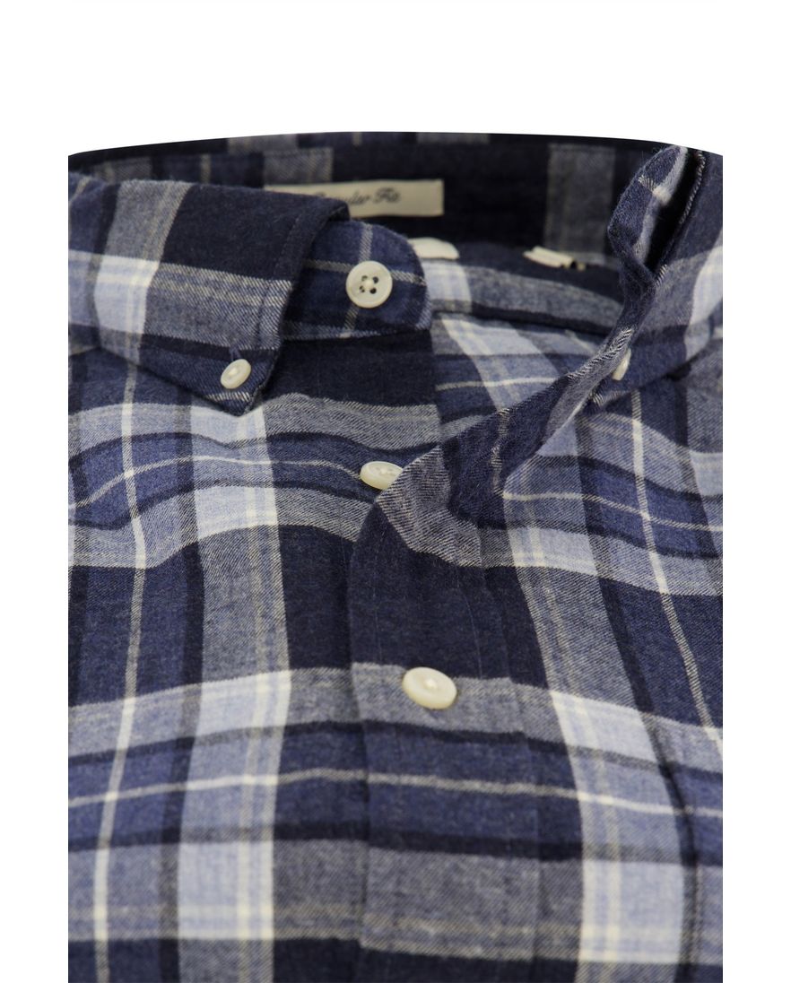 Gant Regular Fit casual overhemd donkerblauw geruit flanel