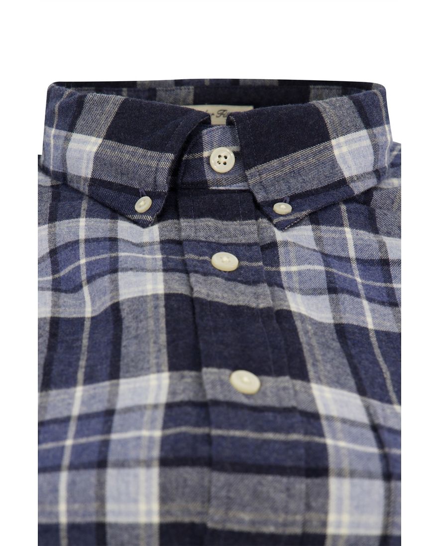 Gant Regular Fit casual overhemd donkerblauw geruit flanel