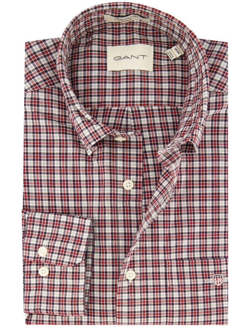 Gant casual overhemd rood geruit katoen Regular Fit borstzak