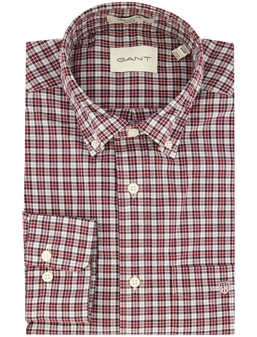 Gant casual overhemd rood geruit katoen Regular Fit borstzak