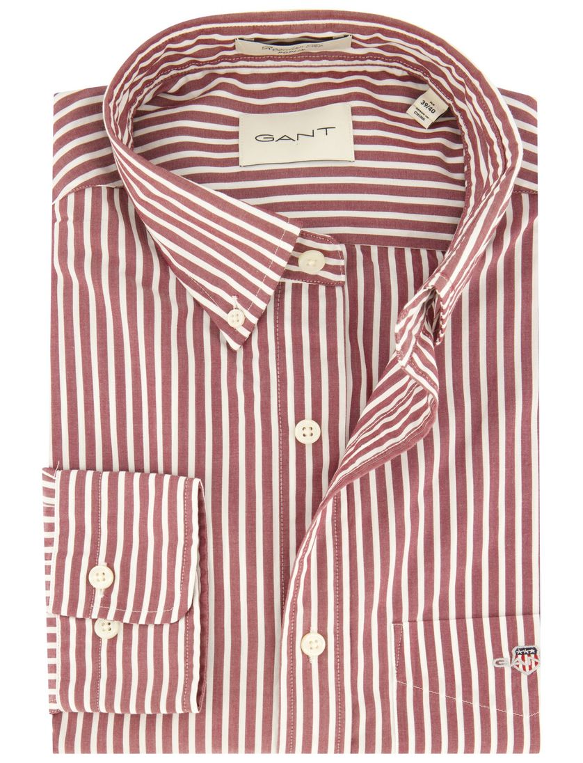 Gant casual overhemd bordeaux gestreept katoen borstzak