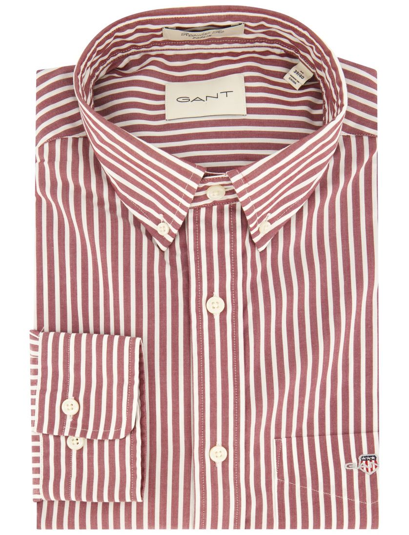 Gant casual overhemd bordeaux gestreept katoen borstzak