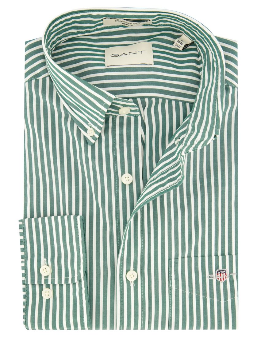 Gant casual overhemd groen gestreept katoen button down