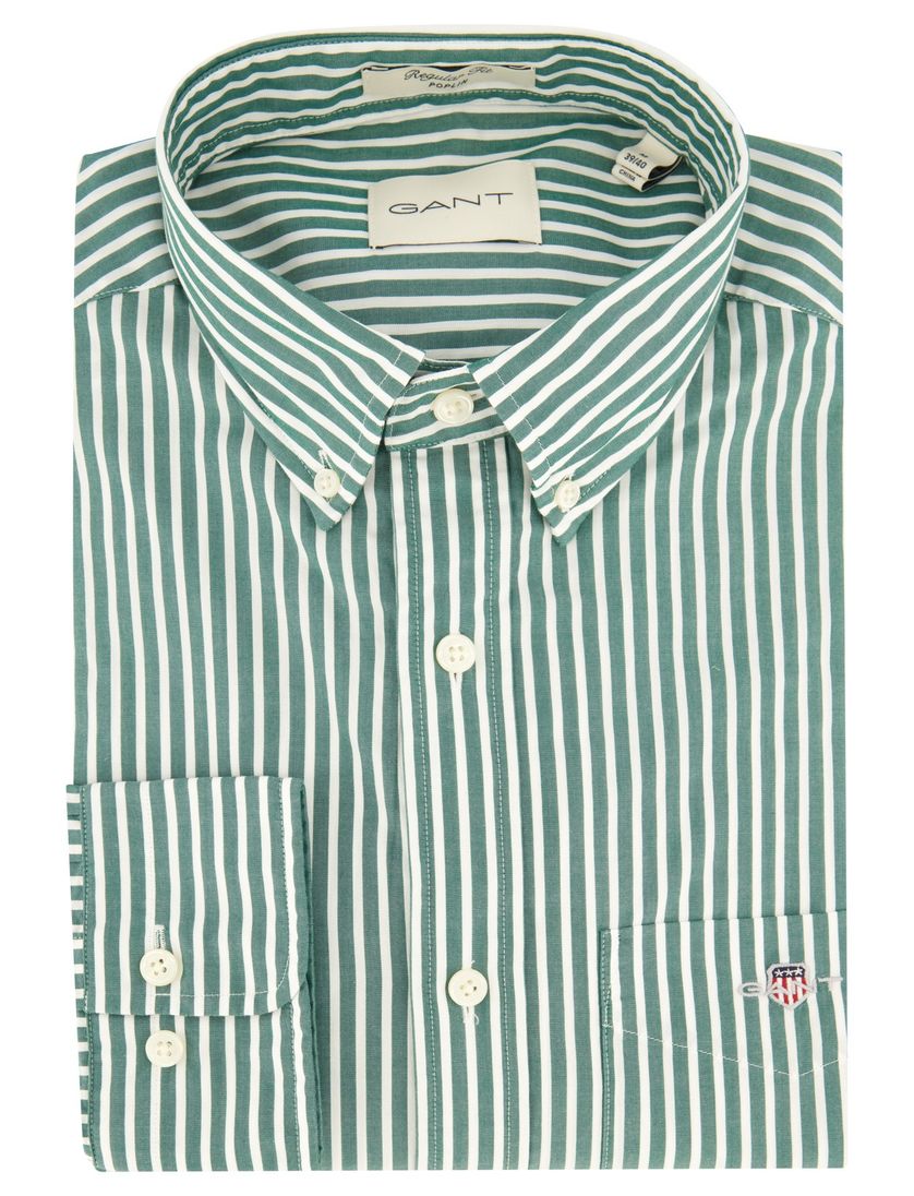 Gant casual overhemd groen gestreept katoen button down
