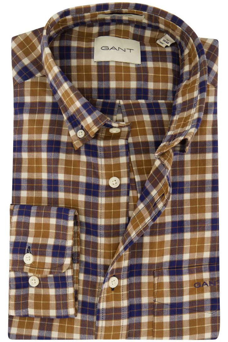 Gant overhemd camel bruin geruit button-down