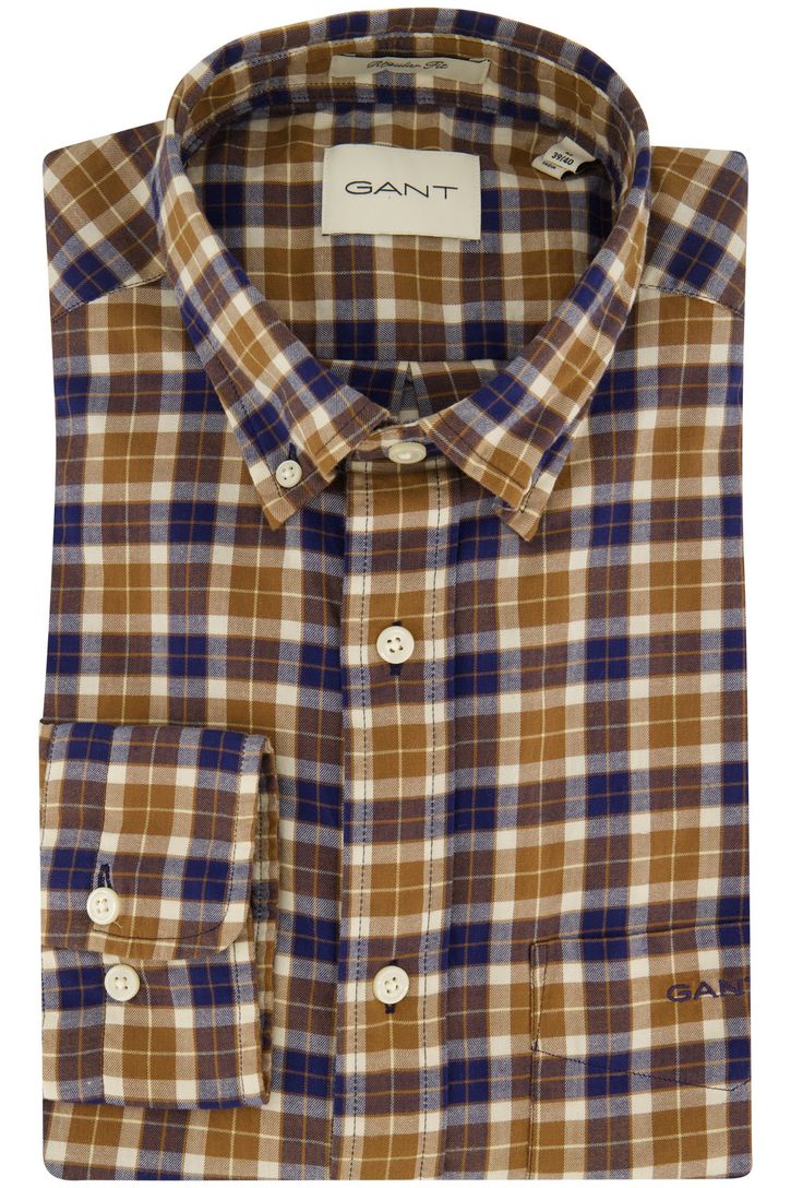 Gant overhemd camel bruin geruit button-down