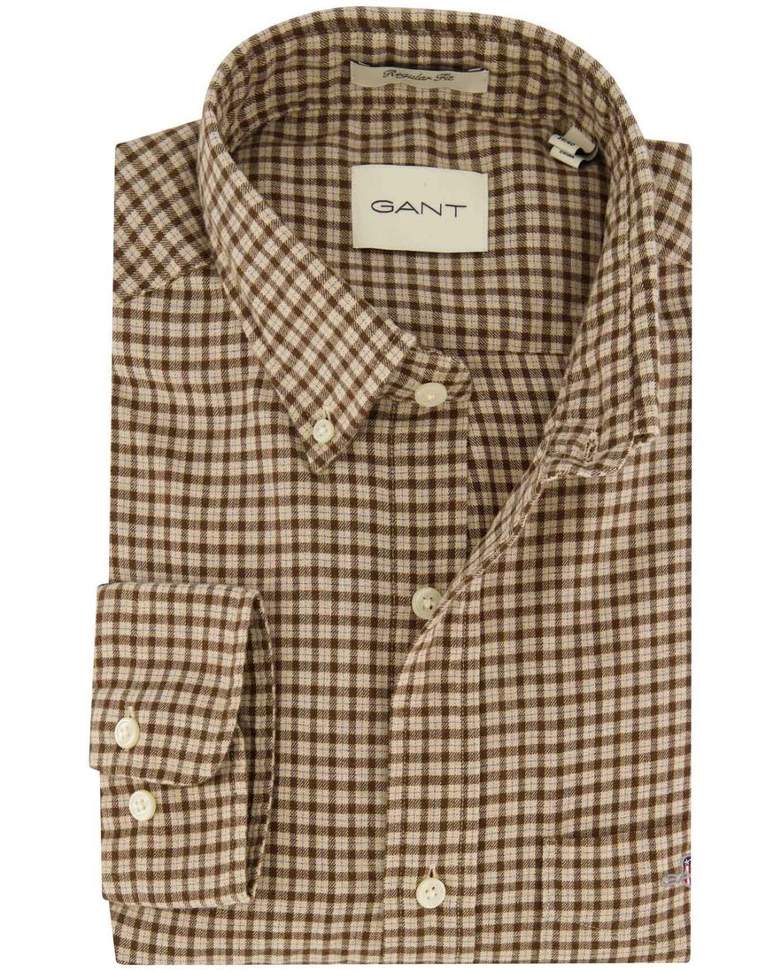 Gant Regular Fit casual overhemd bruin geruit flanel