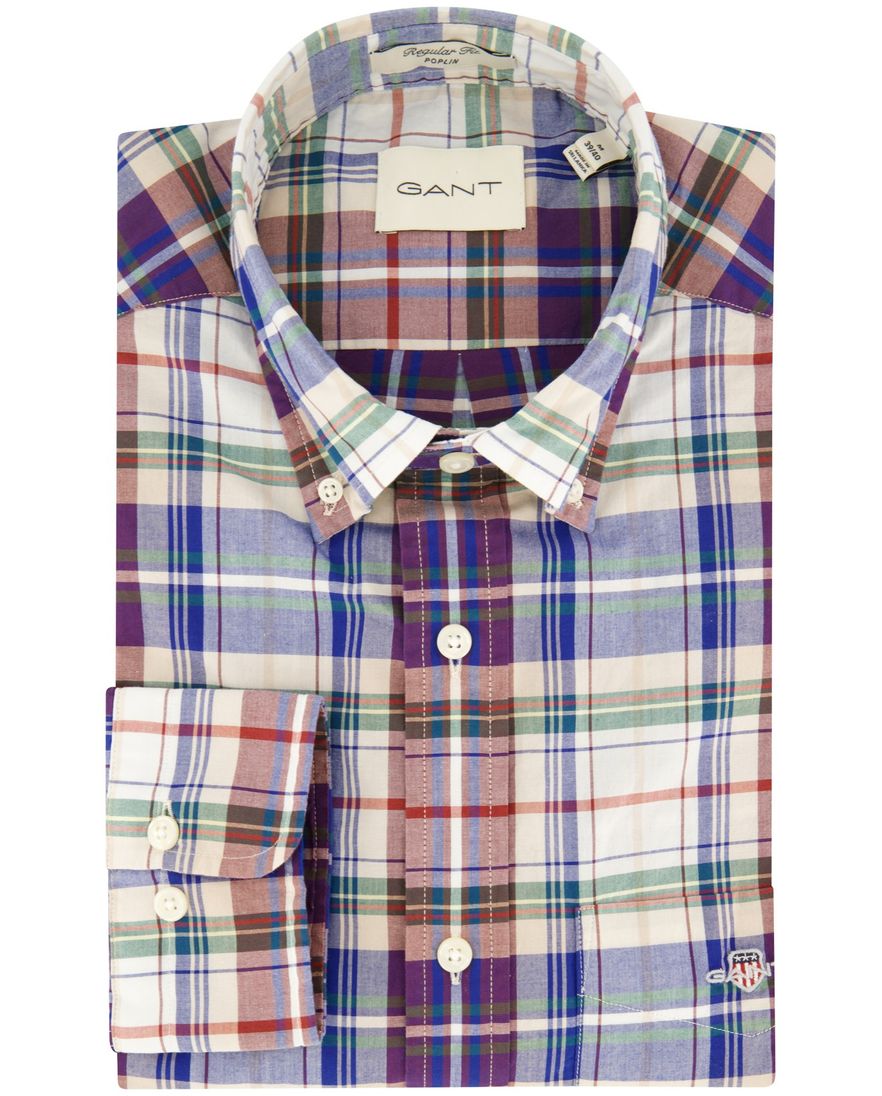 Gant overhemd normale fit blauw geruit met borstzak