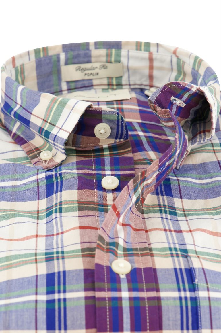 Gant overhemd normale fit blauw geruit met borstzak