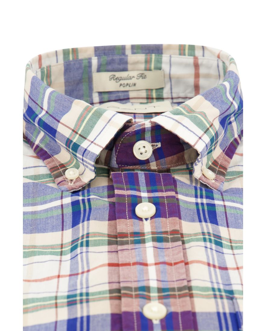 Gant overhemd normale fit blauw geruit met borstzak