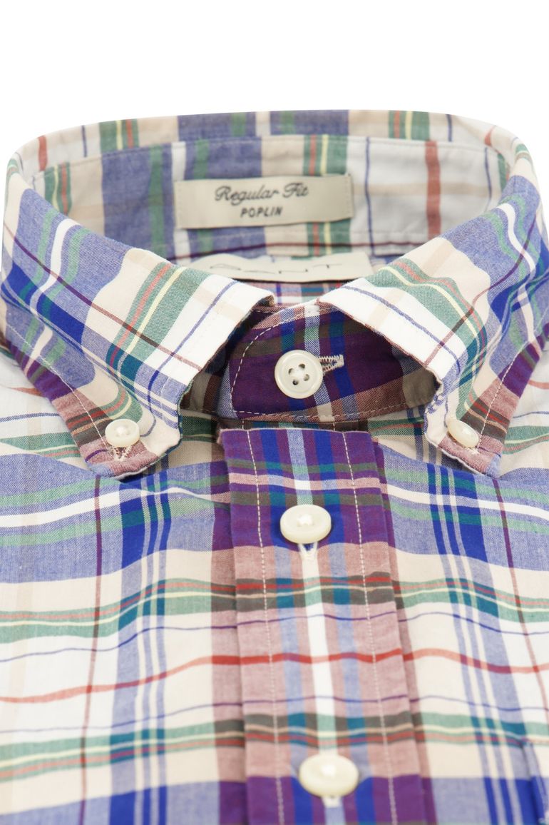 Gant overhemd normale fit blauw geruit met borstzak