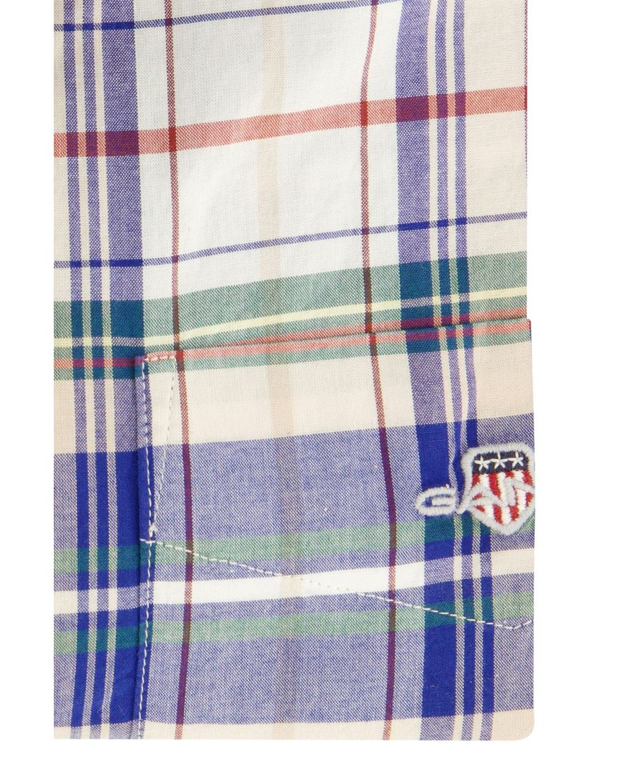 Gant overhemd normale fit blauw geruit met borstzak