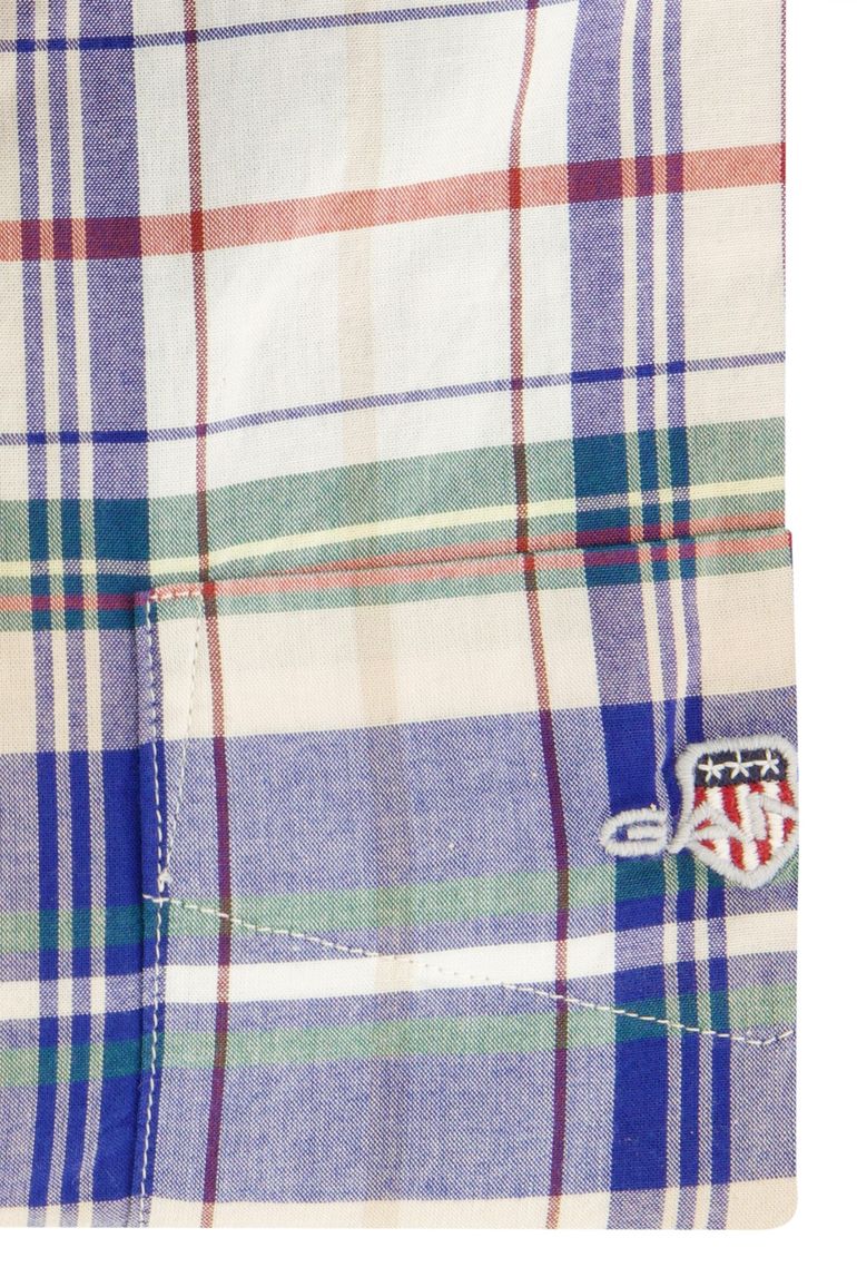 Gant overhemd normale fit blauw geruit met borstzak