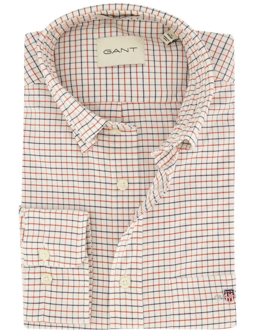Gant overhemd wit/rood/blauw geruit button-down
