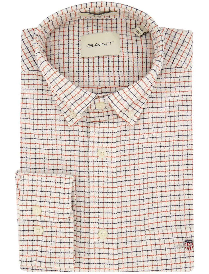 Gant overhemd wit/rood/blauw geruit button-down