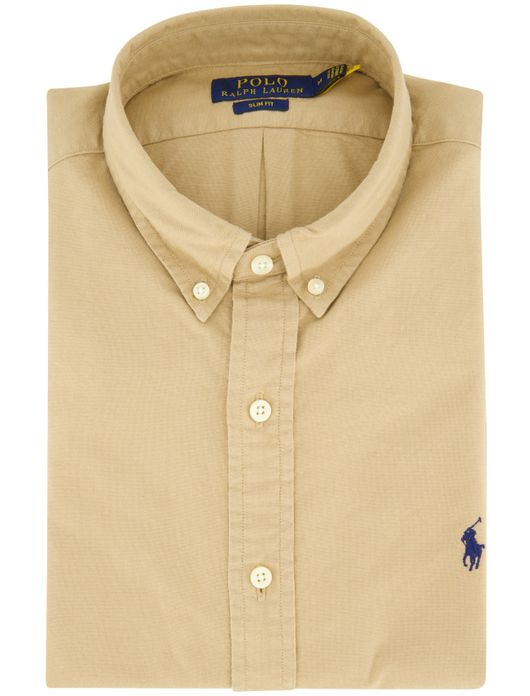 casual overhemd Polo Ralph Lauren beige effen katoen slim fit