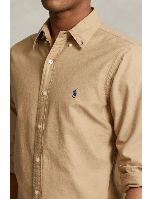 casual overhemd Polo Ralph Lauren beige effen katoen slim fit