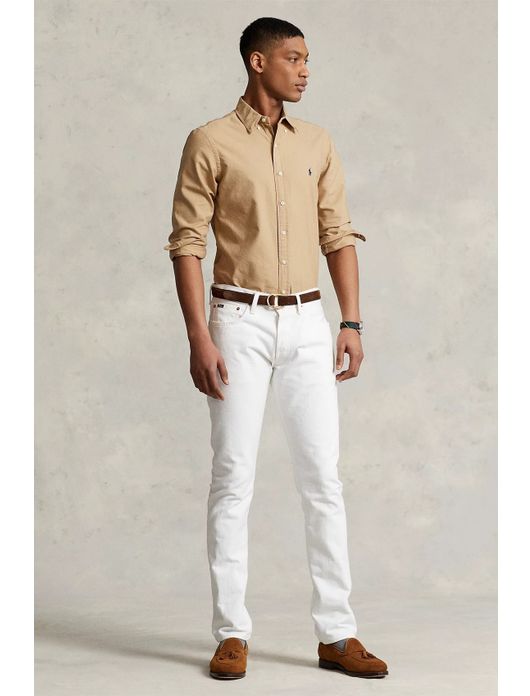 casual overhemd Polo Ralph Lauren beige effen katoen slim fit