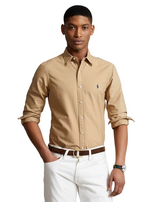 casual overhemd Polo Ralph Lauren beige effen katoen slim fit