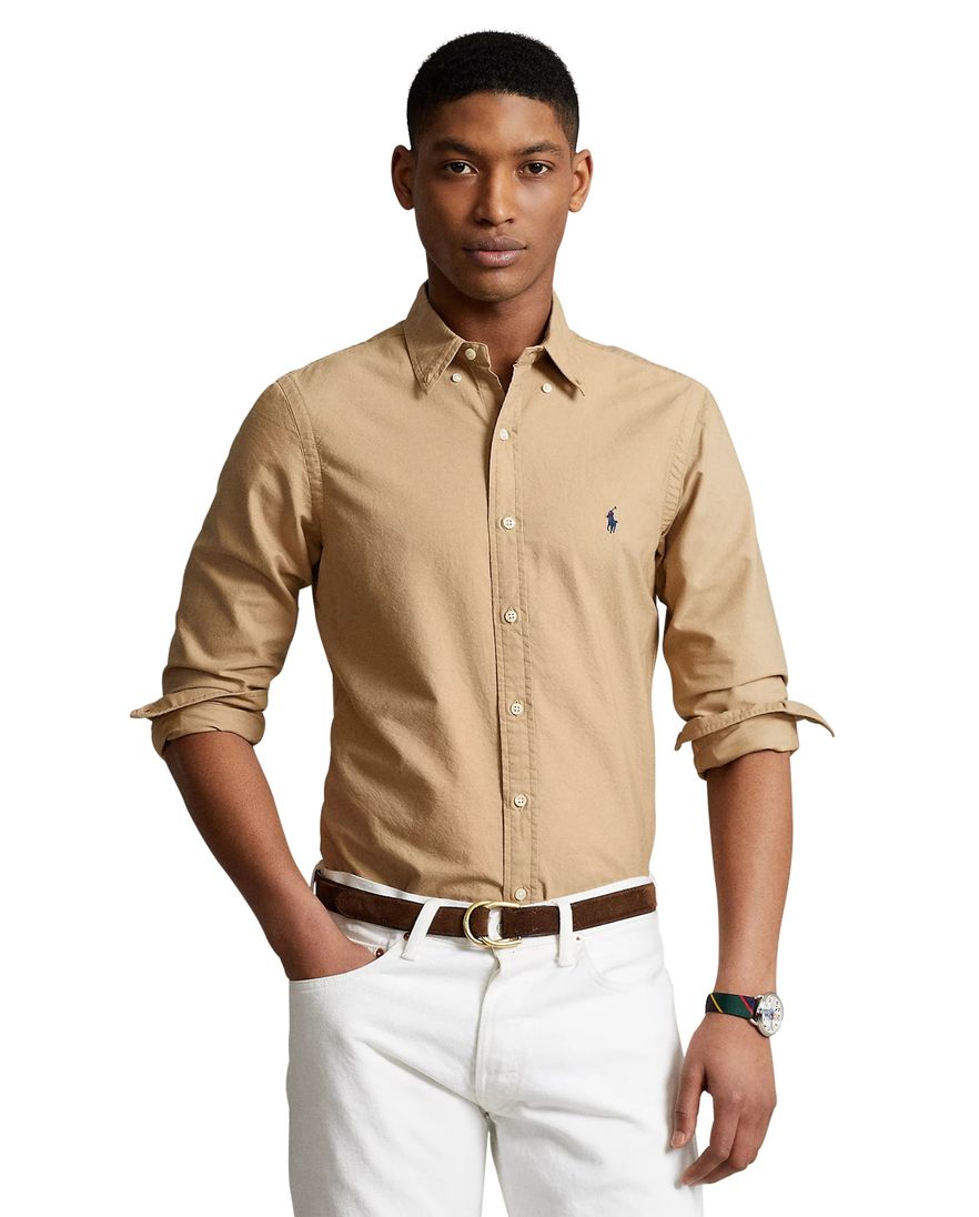 Polo Ralph Lauren casual overhemd slim fit beige effen