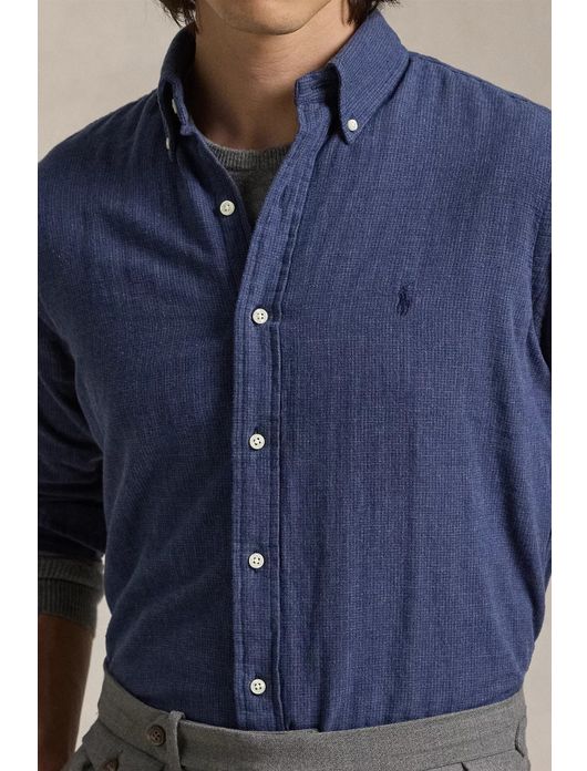 casual overhemd Polo Ralph Lauren donkerblauw effen katoen wijde fit