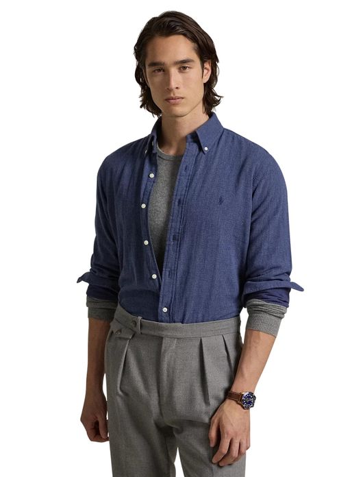 casual overhemd Polo Ralph Lauren donkerblauw effen katoen wijde fit