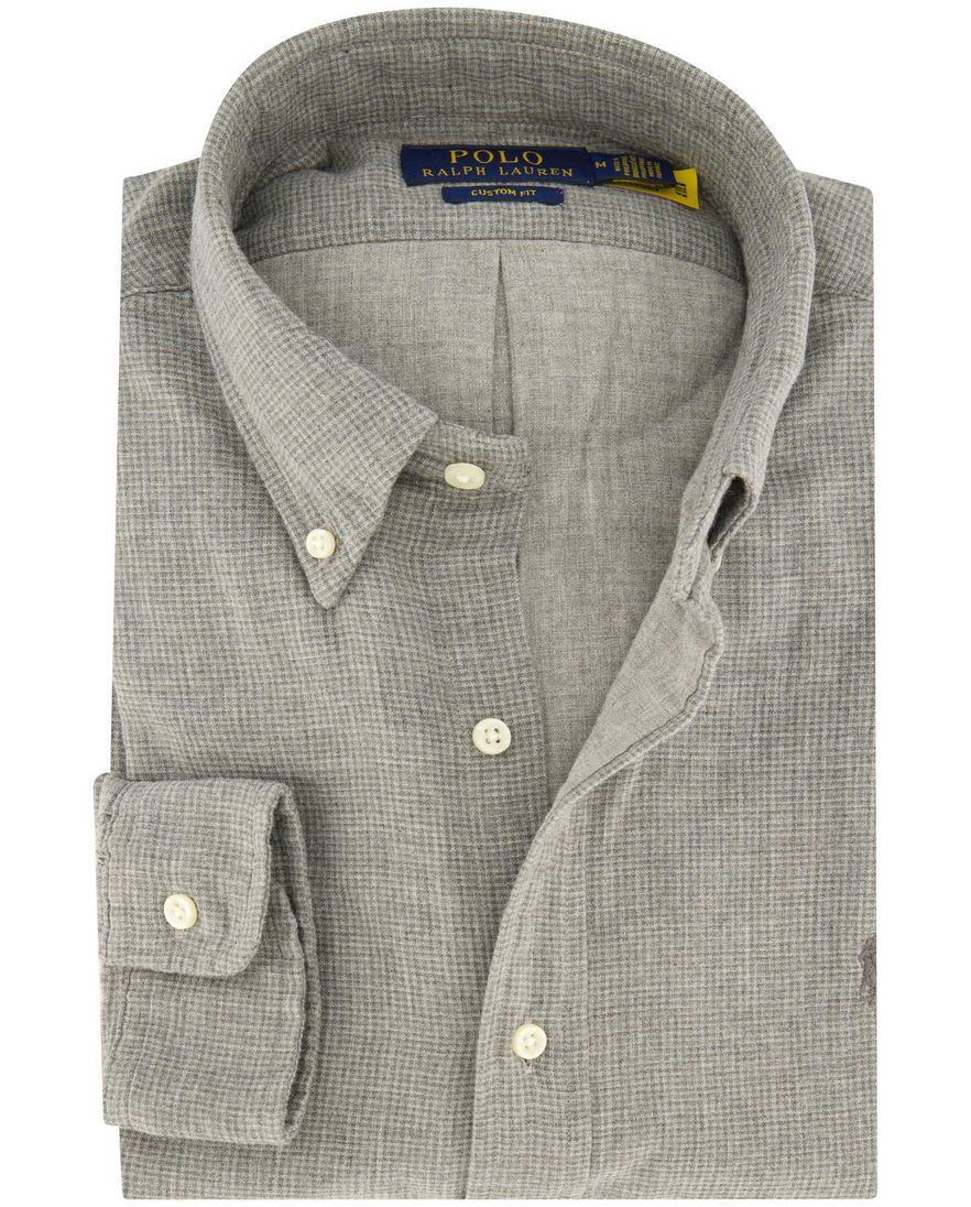 Polo Ralph Lauren casual overhemd grijs effen Custom Fit